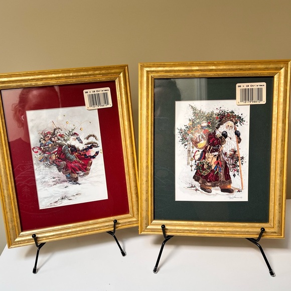 Set of 2 FRAMED Peggy Abrams Santa Claus prints. 9.5”x11.5” - Picture 1 of 10